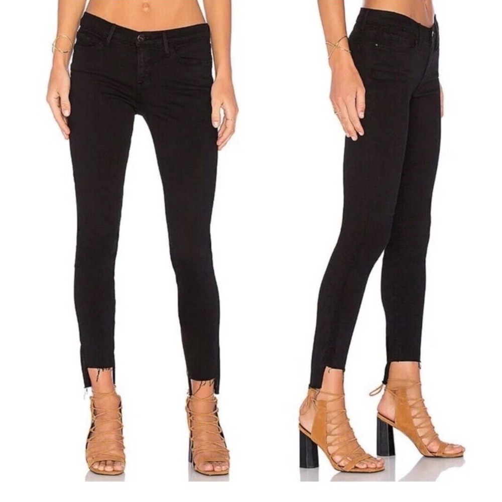 Frame Denim Le Skinny de Jeanne Black Staggered Raw Hem Jeans Size 27